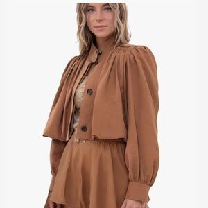 size small / new w tags / Brown Long Sleeve ruched bomber jacket